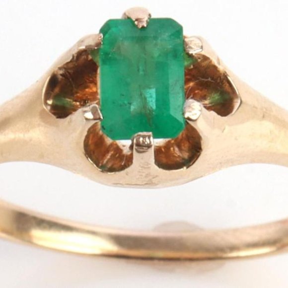 Vintage 14K YELLOW GOLD EMERALD RING SIZE 8 - Picture 1 of 10